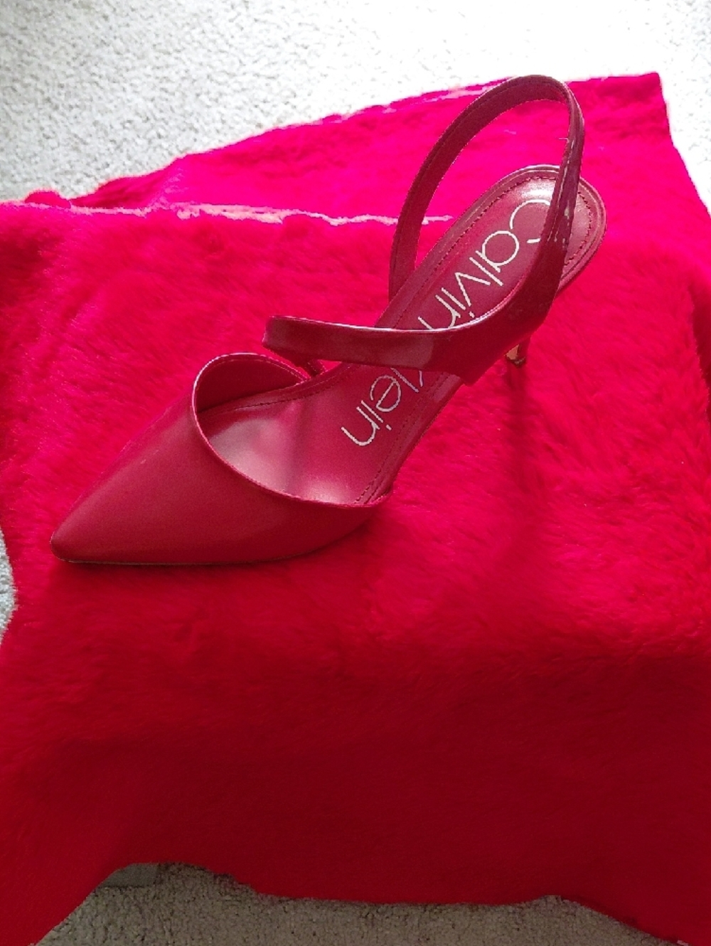 Calvin Klein Red Patent Pointed Slingback Pumps